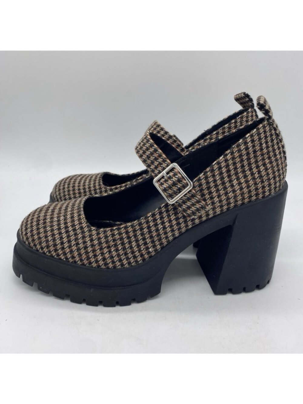 Steve Madden Orsen Mary Jane 9.5 Houndstooth Plaid Tweed Lug Block Heel Loafer - Picture 8 of 14